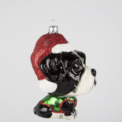 Bulldog Painted Glass and Glitter Christmas Decoration